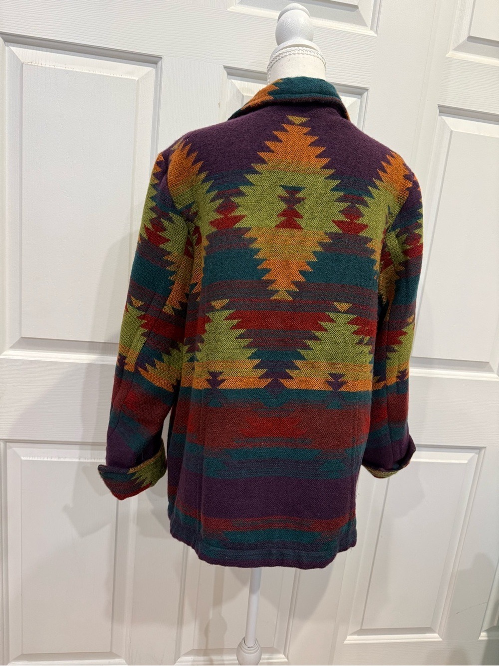 Southwestern Aztec Open Front Jacket Blanket Coat Boho Tribal Shacket - Picture 12 of 12